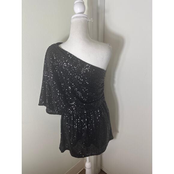 Karlie One Shoulder Black Sequin Cocktail Dress Sz L - Picture 3 of 4